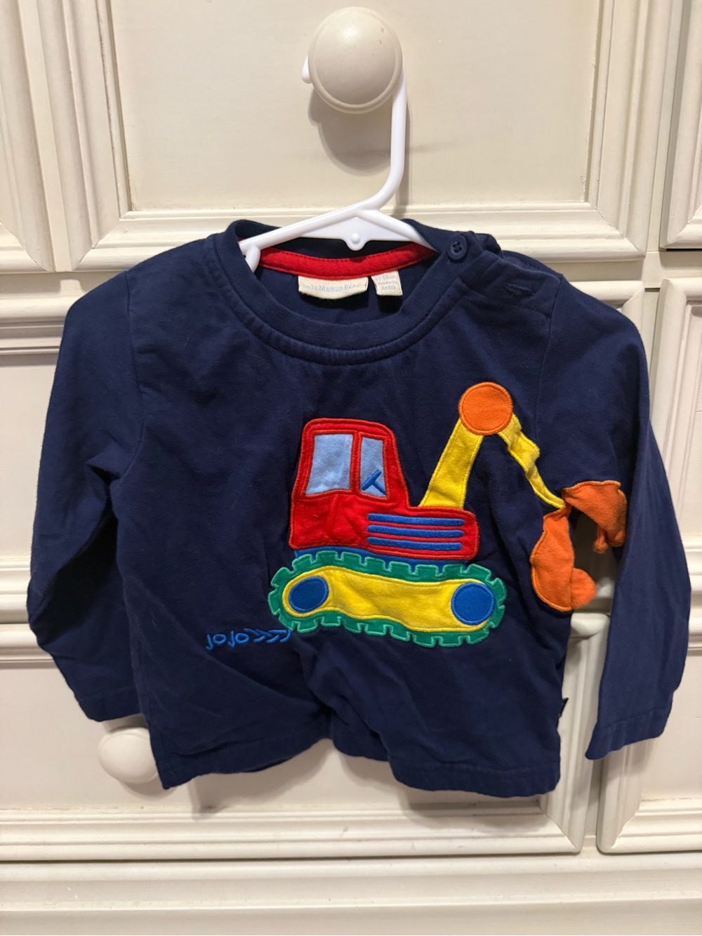 JoJo Maman Bebe Navy Blue Long Sleeve Tee with Bright Excavator Applique